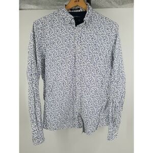 Cactus Mens Shirt Size Medium Slim Fit Button-Up Long‎ Sleeve White Floral
